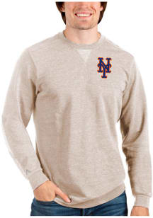 Antigua New York Mets Mens Oatmeal Reward Long Sleeve Crew Sweatshirt