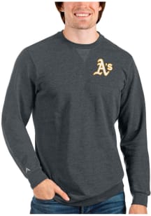 Antigua Oakland Athletics Mens Charcoal Reward Long Sleeve Crew Sweatshirt