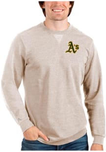 Antigua Oakland Athletics Mens Oatmeal Reward Long Sleeve Crew Sweatshirt