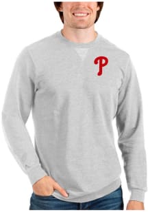 Antigua Philadelphia Phillies Mens Grey Reward Long Sleeve Crew Sweatshirt
