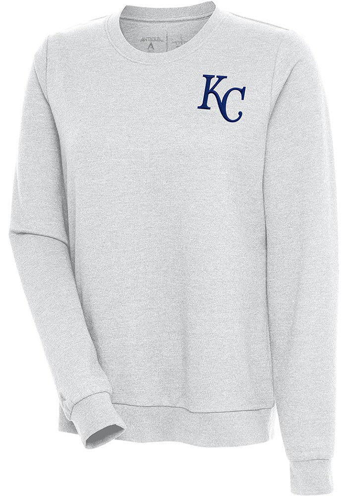 Antigua Kansas City Royals Grey Flier Bunker Long Sleeve Crew Sweatshirt, Grey, 86% Cotton / 11% Polyester / 3% SPANDEX, Size S, Rally House