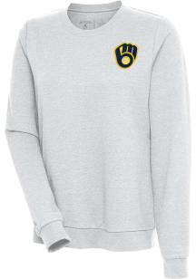 Antigua Milwaukee Brewers Womens Grey Action Crew Sweatshirt