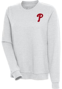 Antigua Philadelphia Phillies Womens Grey Action Crew Sweatshirt