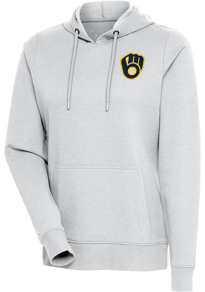 Antigua Milwaukee Brewers Women's Grey Action Crew Sweatshirt, Grey, 55% Cotton / 45% POLYESTER, Size XL, Rally House