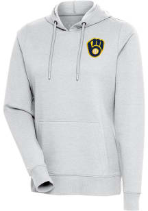 Antigua Milwaukee Brewers Womens Grey Action Hooded Sweatshirt