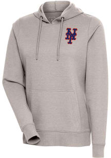 Antigua New York Mets Womens Oatmeal Action Hooded Sweatshirt