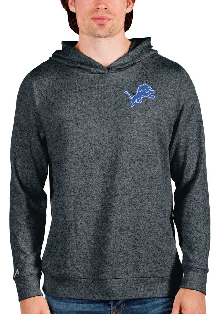 Men's Antigua Charcoal Detroit Lions Logo Victory Pullover Hoodie