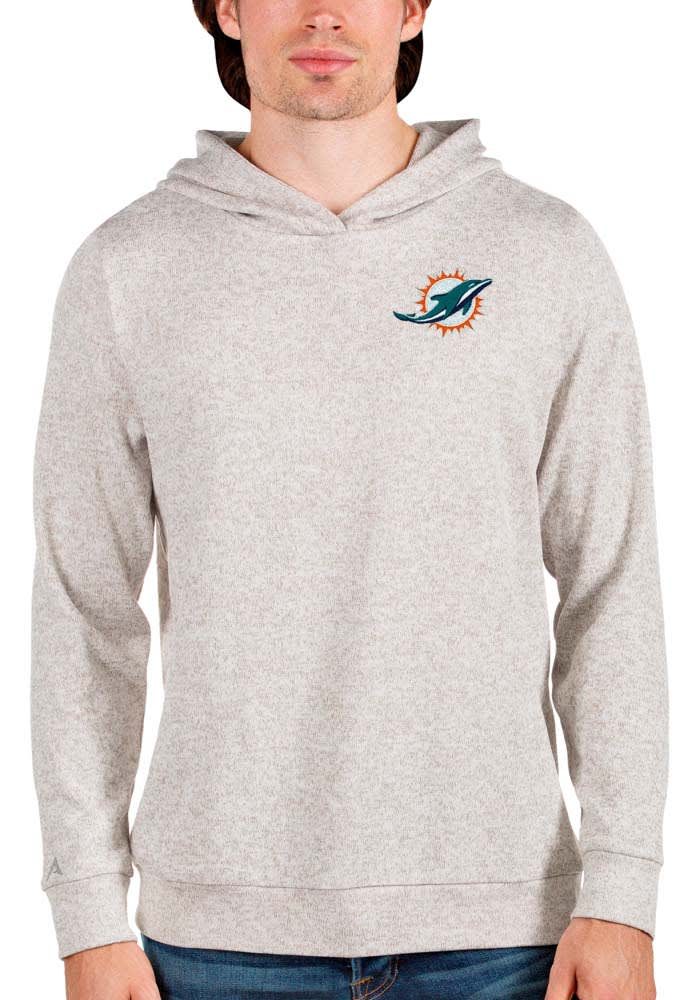 Men's Antigua White Miami Dolphins Victory Pullover Hoodie Size: 3XL