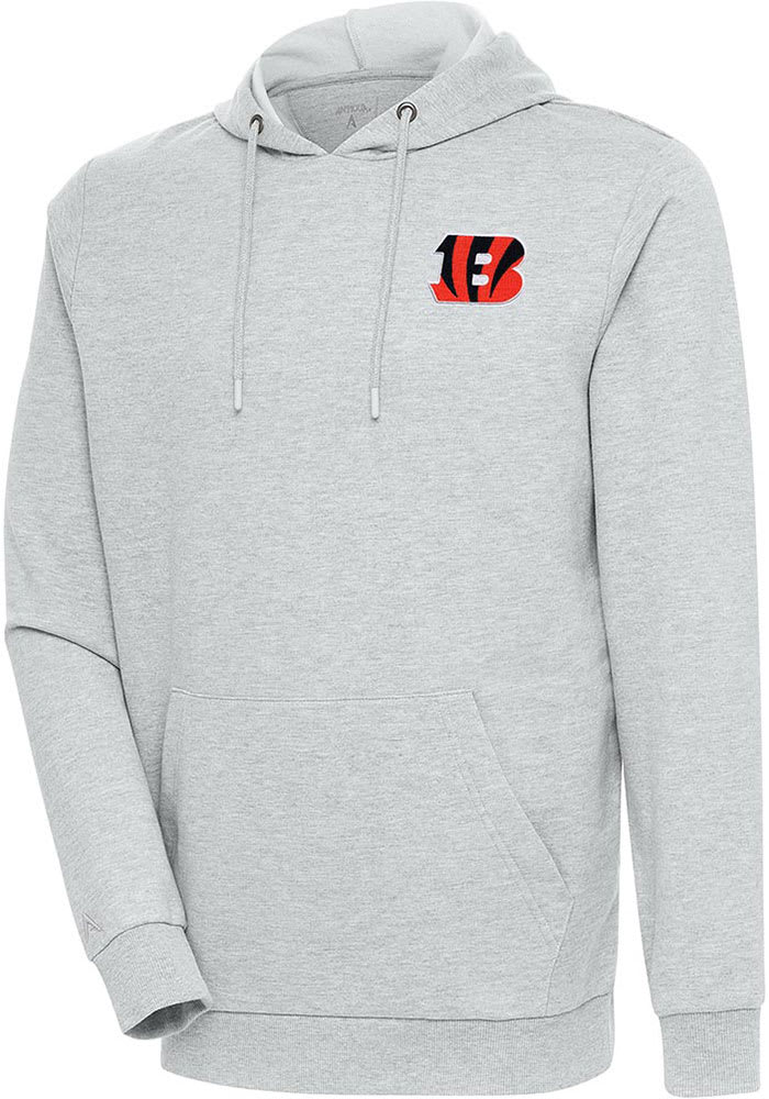 Antigua Cincinnati Bengals Grey Chenille Logo Action Long Sleeve Hoodie, Grey, 55% Cotton / 45% POLYESTER, Size 2XL, Rally House