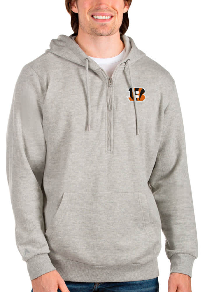 Antigua Cincinnati Bengals Grey Chenille Logo Action Long Sleeve Hoodie, Grey, 55% Cotton / 45% POLYESTER, Size 2XL, Rally House