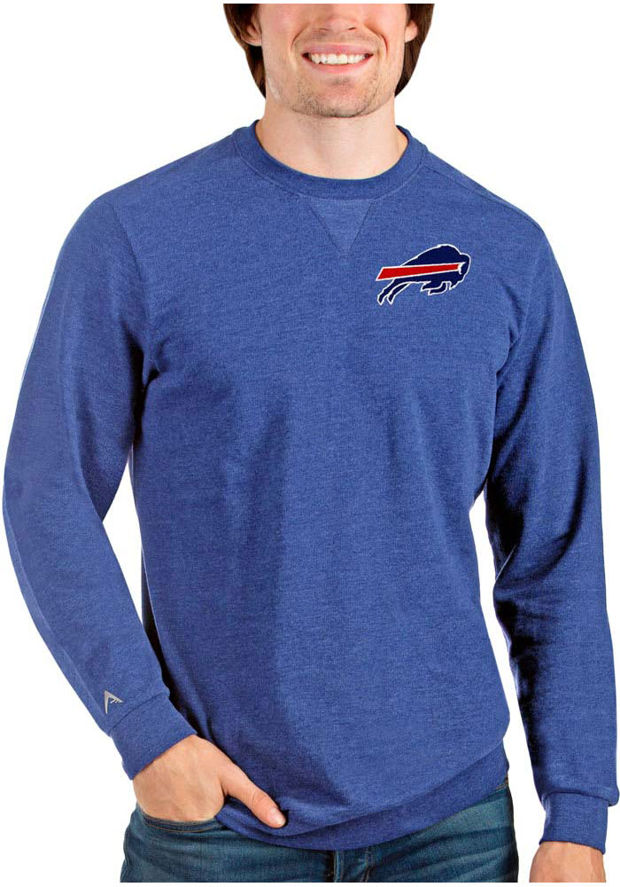 Antigua Buffalo Bills Blue Reward Long Sleeve Crew Sweatshirt, Blue, 55% Cotton / 45% POLYESTER, Size 2XL, Rally House