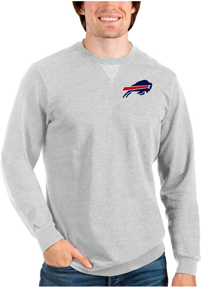 Antigua Buffalo Bills Grey Reward Long Sleeve Crew Sweatshirt, Grey, 55% Cotton / 45% POLYESTER, Size S, Rally House