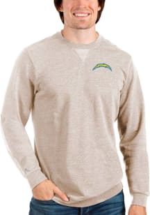Antigua Los Angeles Chargers Mens Oatmeal Reward Long Sleeve Crew Sweatshirt