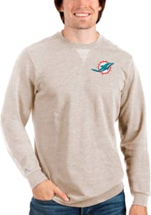 Antigua Miami Dolphins Mens Oatmeal Reward Long Sleeve Crew Sweatshirt
