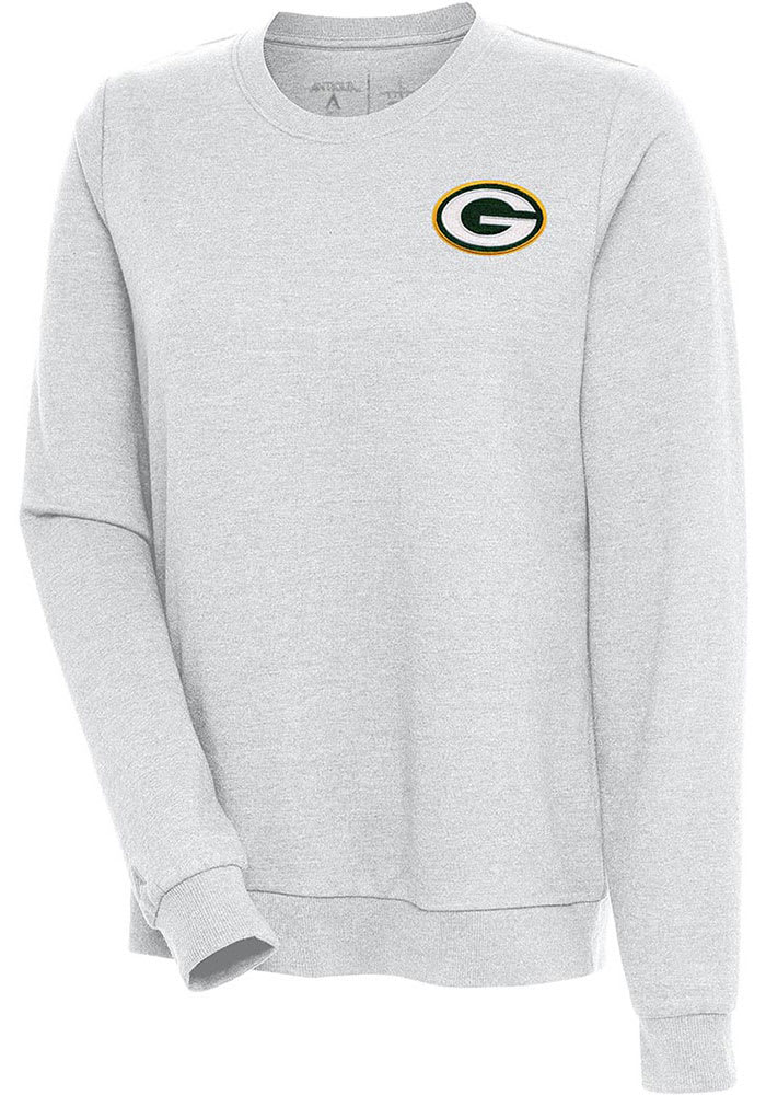 Antigua Green Bay Packers Women's Grey Parker V Neck Crew Sweatshirt, Grey, 100% POLYESTER, Size S, Rally House