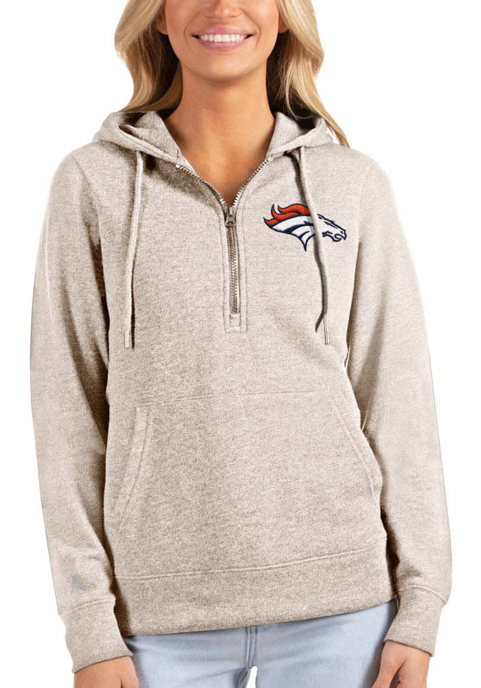 Antigua Denver Broncos Women's Oatmeal Course Long Sleeve Full Zip Jacket, Oatmeal, 100% POLYESTER, Size M, Rally House