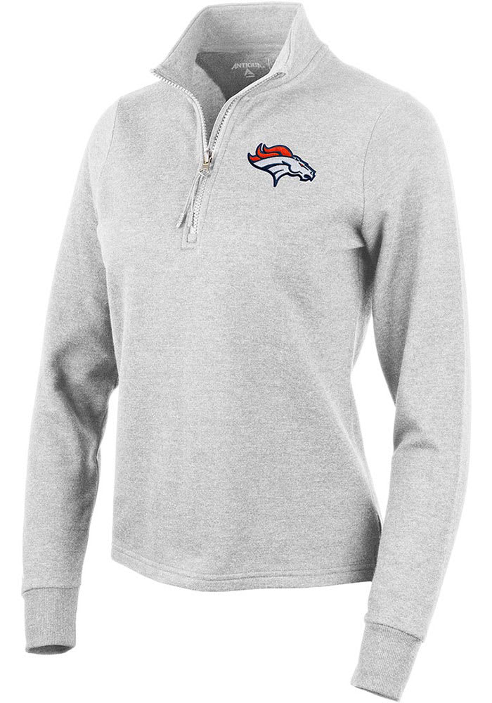 Antigua Denver Broncos Grey Saga Long Sleeve Hoodie, Grey, 90 % Polyester / 10% SPANDEX, Size L, Rally House