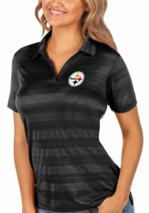Antigua Pittsburgh Steelers Womens Black Compass Short Sleeve Polo Shirt
