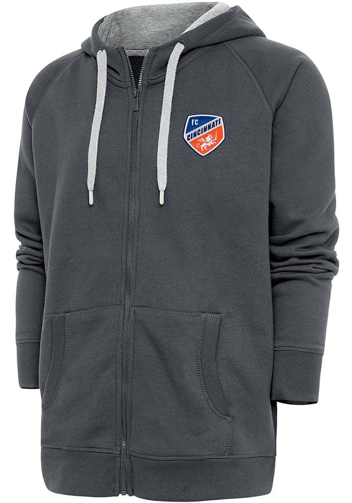 Antigua FC Cincinnati Mens Charcoal Victory Long Sleeve Full Zip Jacket