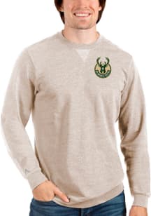 Antigua Milwaukee Bucks Mens Oatmeal Reward Long Sleeve Crew Sweatshirt