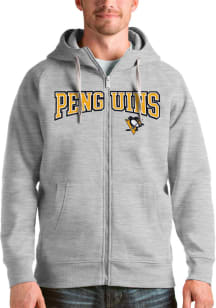 Antigua Pittsburgh Penguins Mens Grey Victory Full Long Sleeve Full Zip Jacket