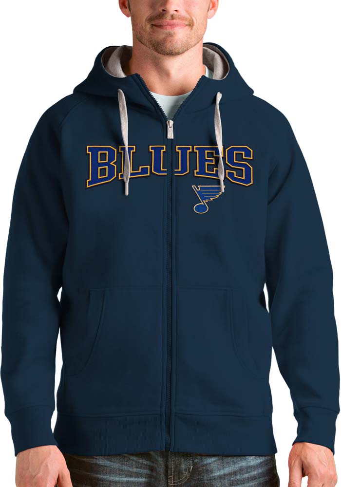Antigua St Louis Blues Grey Victory Full Long Sleeve Full Zip Jacket, Grey, 52% Cot / 48% Poly, Size XL, Rally House