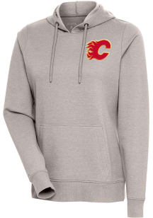 Antigua Calgary Flames Womens Oatmeal Action Hooded Sweatshirt