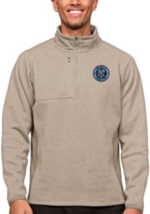 Antigua New York City FC Mens Oatmeal Course Long Sleeve 1/4 Zip Pullover