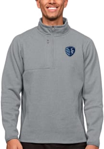 Antigua Sporting Kansas City Mens Grey Course Long Sleeve 1/4 Zip Pullover