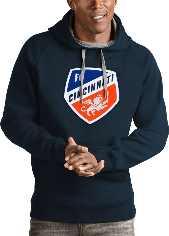 Antigua FC Cincinnati Mens Navy Blue Full Front Victory Long Sleeve Hoodie