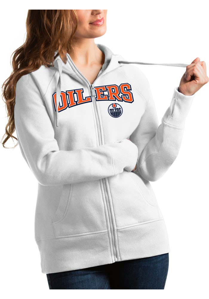 Antigua Edmonton Oilers White Victory Long Sleeve Hoodie, White, 52% Cot / 48% Poly, Size L, Rally House