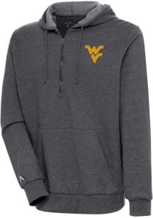 Antigua West Virginia Mountaineers Mens Charcoal Action Long Sleeve 1/4 Zip Pullover