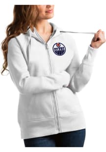 Antigua Edmonton Oilers Womens White Victory Full Long Sleeve Full Zip Jacket