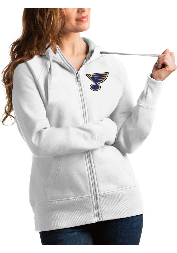 Antigua St Louis Blues Women's White Victory Full Long Sleeve Full Zip Jacket, White, 52% Cot / 48% Poly, Size S, Rally House
