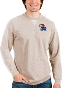 Antigua Kansas Jayhawks Mens Oatmeal Reward Long Sleeve Crew Sweatshirt