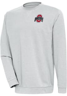 Antigua Ohio State Buckeyes Mens Grey Reward Long Sleeve Crew Sweatshirt