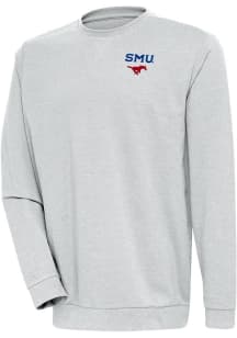 Antigua SMU Mustangs Mens Grey Reward Long Sleeve Crew Sweatshirt