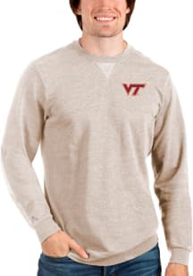 Antigua Virginia Tech Hokies Mens Oatmeal Reward Long Sleeve Crew Sweatshirt
