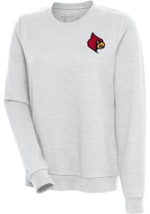 Antigua Louisville Cardinals Womens Grey Action Crew Sweatshirt