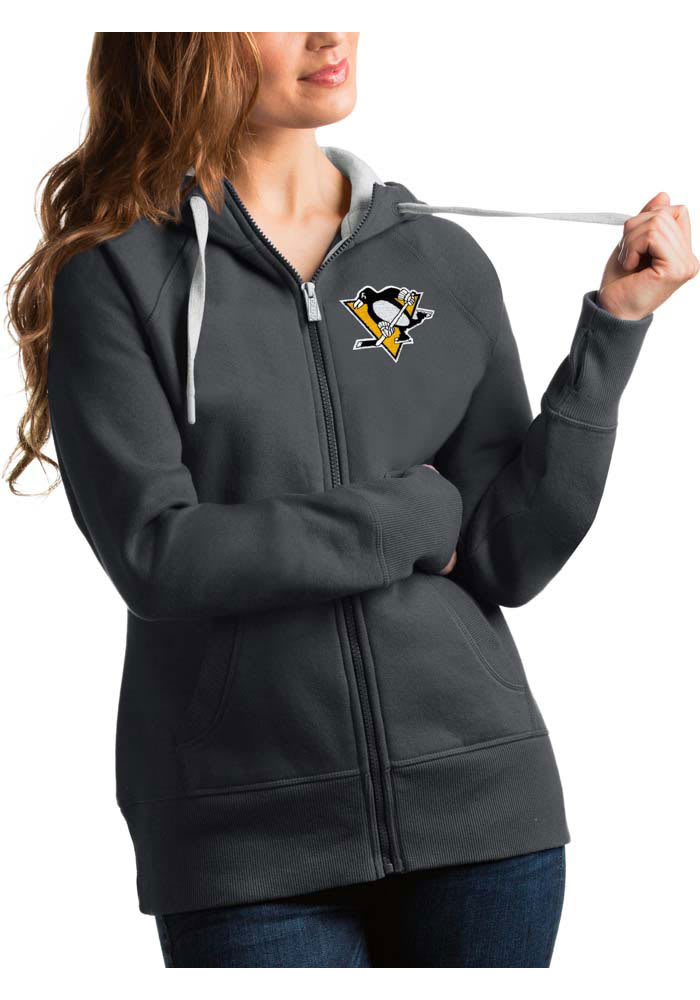 Antigua Pittsburgh Penguins Womens Charcoal Victory Full Long Sleeve Full Zip Jacket