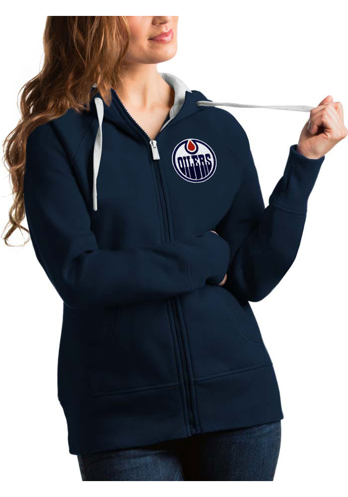 Antigua Edmonton Oilers Womens Navy Blue Victory Full Long Sleeve Full Zip Jacket
