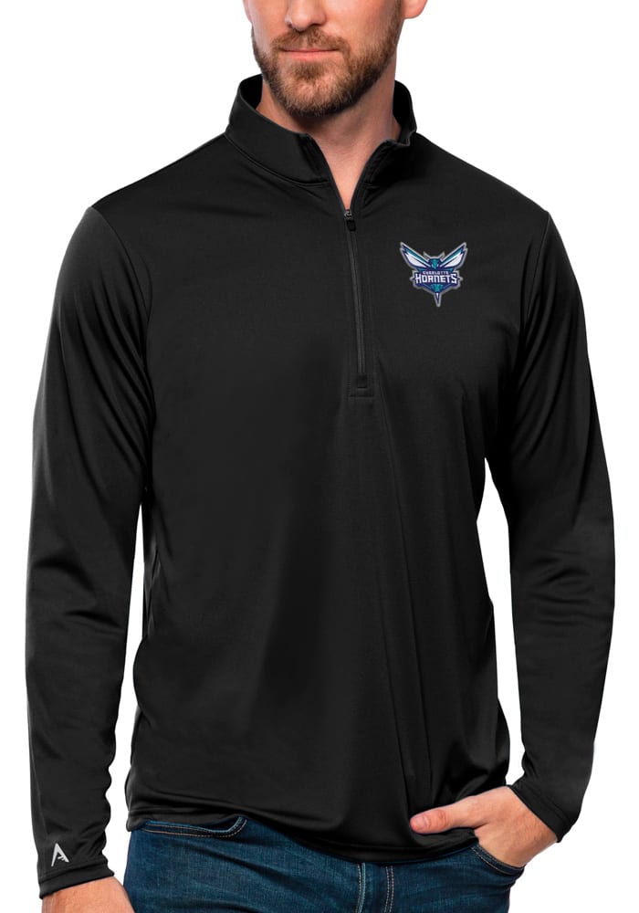 Antigua Charlotte Hornets Mens Black Tribute Long Sleeve 1/4 Zip Pullover