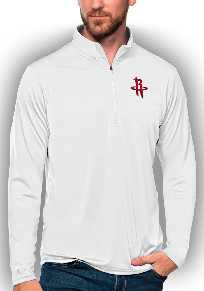 Antigua Houston Rockets Mens White Tribute Long Sleeve 1/4 Zip Pullover