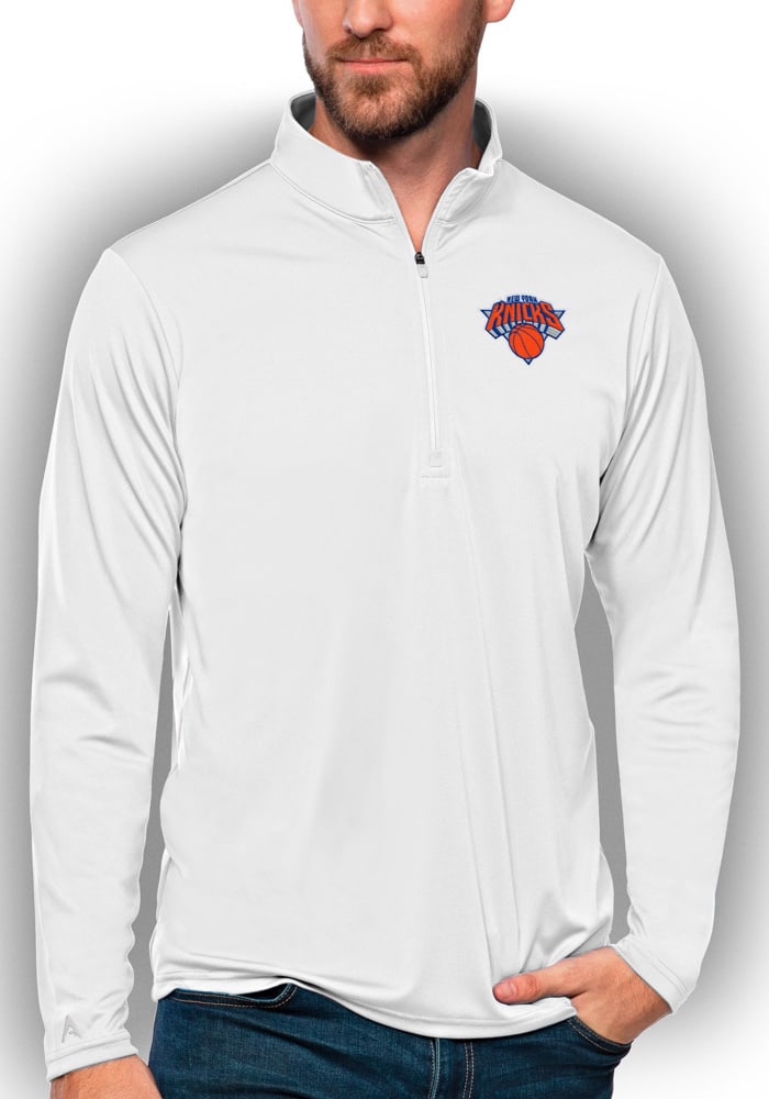 Antigua New York Knicks Mens White Tribute Long Sleeve 1/4 Zip Pullover
