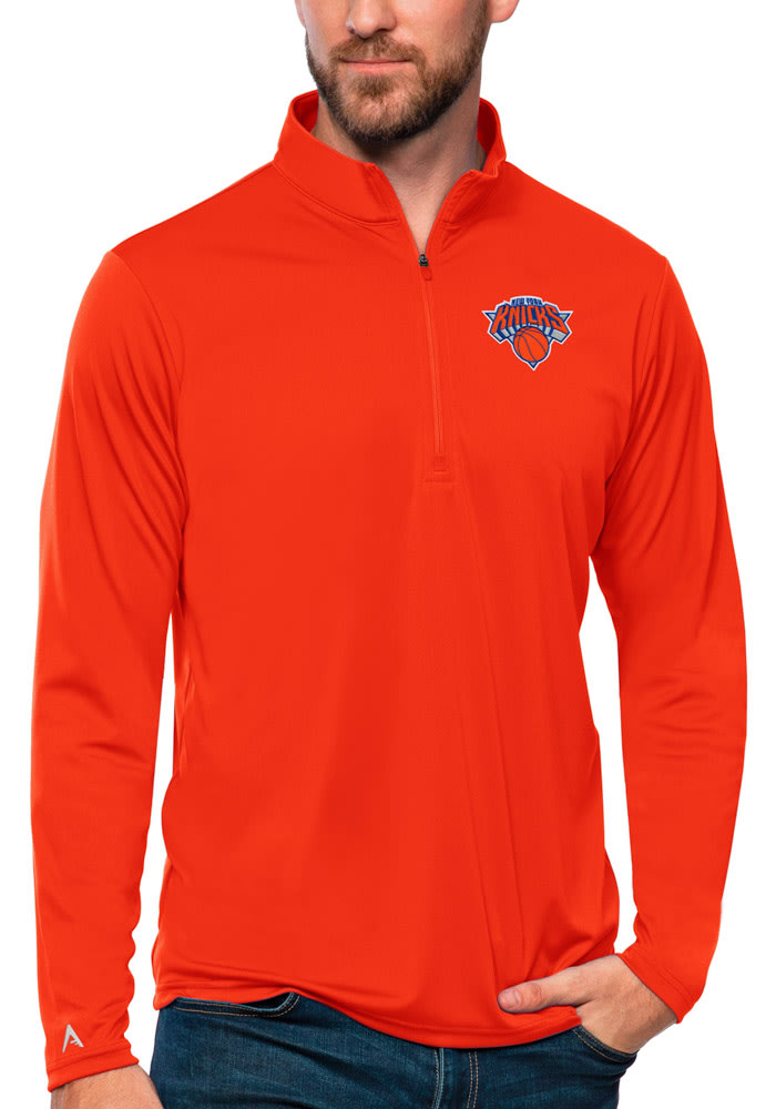 Antigua New York Knicks Mens Orange Tribute Long Sleeve 1/4 Zip Pullover