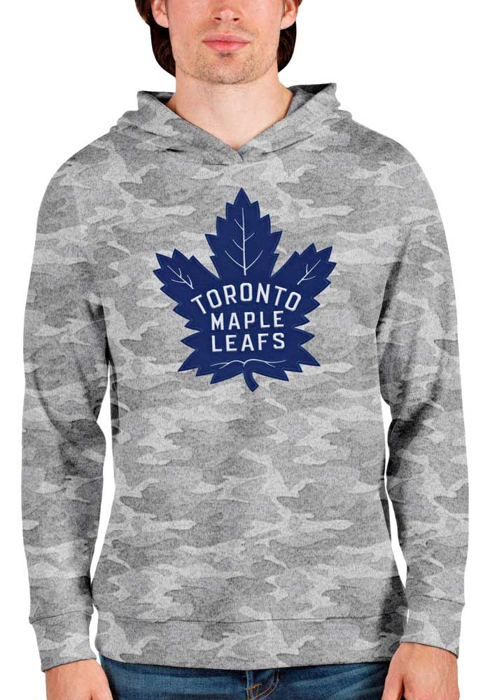 Men's Antigua Black Toronto Maple Leafs Logo Victory Pullover Hoodie