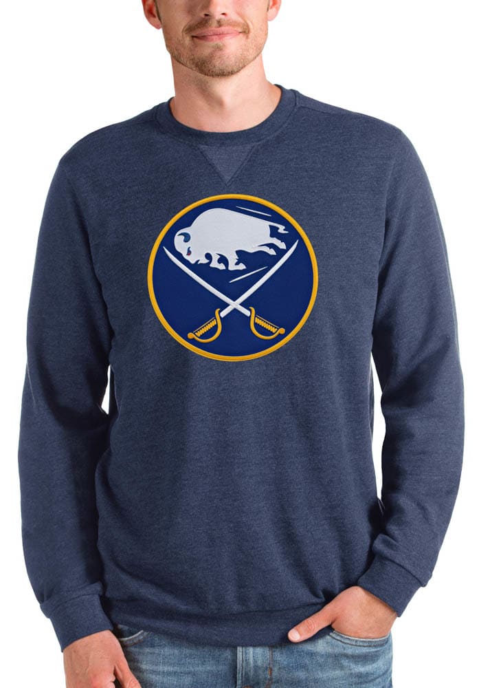 Antigua Buffalo Sabres Blue Flier Bunker Long Sleeve Crew Sweatshirt, Blue, 86% Cotton / 11% Polyester / 3% SPANDEX, Size XL, Rally House