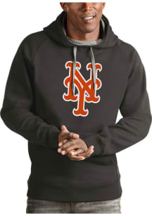 Antigua New York Mets Mens Charcoal Victory Long Sleeve Hoodie