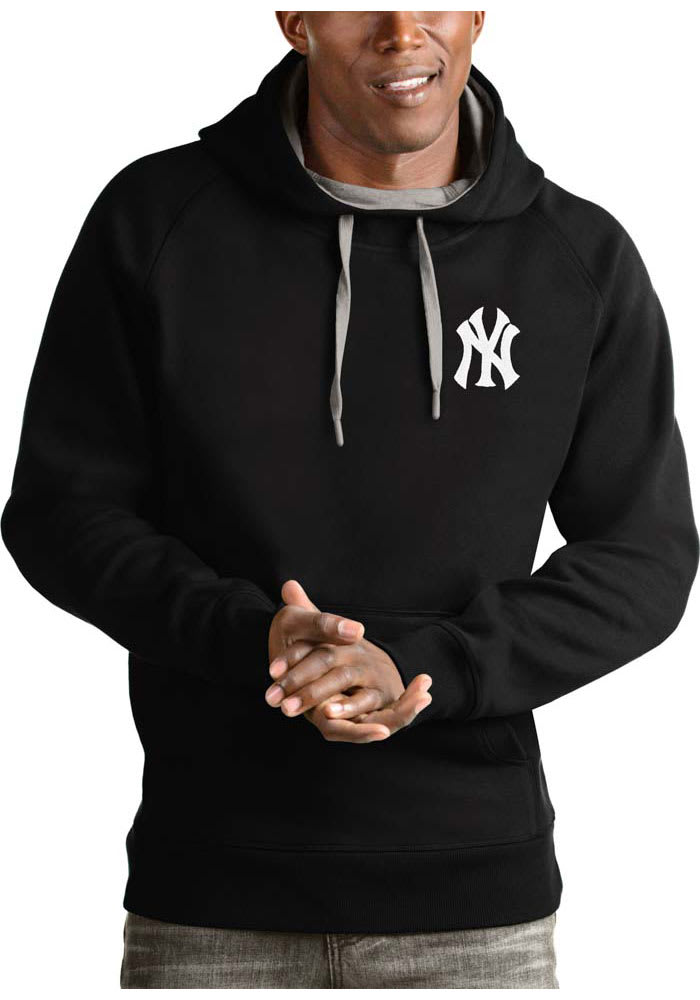 Antigua New York Yankees Black Strong Hold Long Sleeve Hoodie, Black, 100% POLYESTER, Size M, Rally House