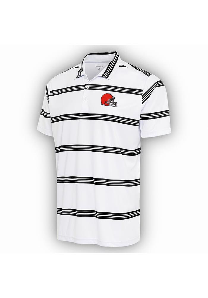 Antigua Cleveland Browns White Groove Short Sleeve Polo, White, 100% POLYESTER, Size XL, Rally House